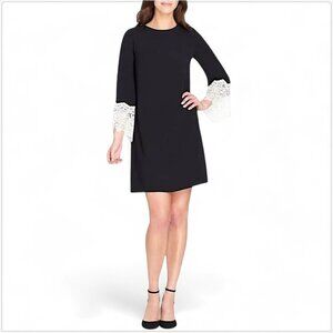 Tahari Black Crepe with Ivory Lace Cuff Sleeve Shift Mini Dress NWT NEW 2P